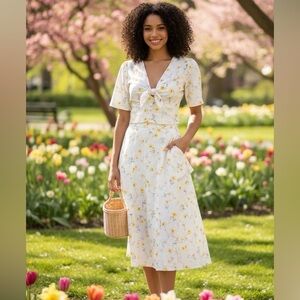 NWT HAPPY x NATURE by Kate Hudson Boho Yellow Floral Skirt w Matching Top